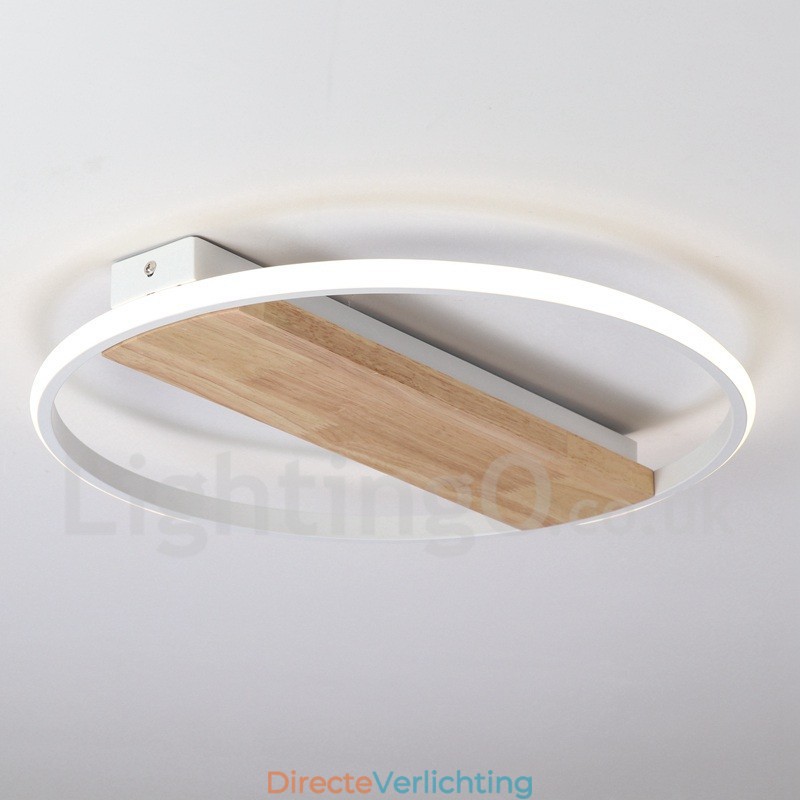 Dimbare witte ronde houten plafondlamp Ultradunne plafondlamp Kan ook als wandlamp worden gebruikt