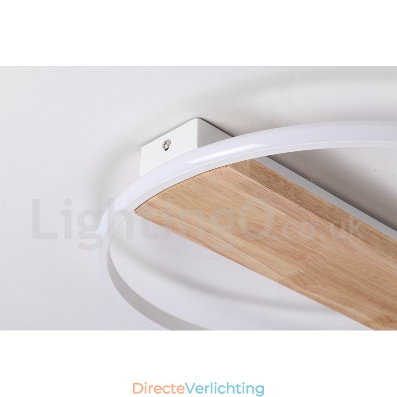 Dimbare witte ronde houten plafondlamp Ultradunne plafondlamp Kan ook als wandlamp worden gebruikt