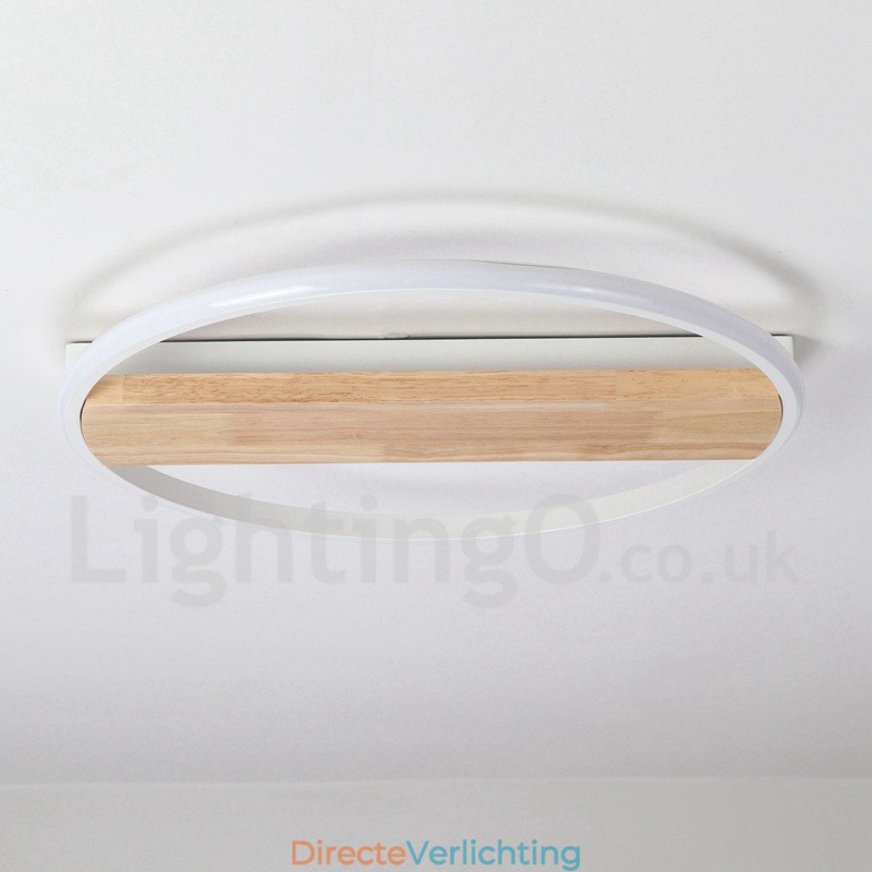 Dimbare witte ronde houten plafondlamp Ultradunne plafondlamp Kan ook als wandlamp worden gebruikt