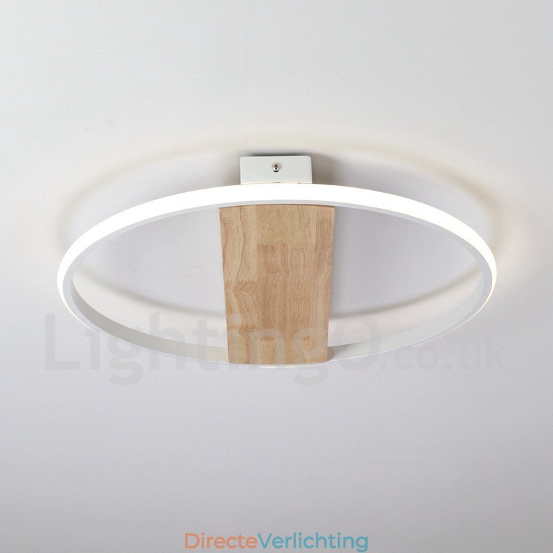 Dimbare witte ronde houten plafondlamp Ultradunne plafondlamp Kan ook als wandlamp worden gebruikt
