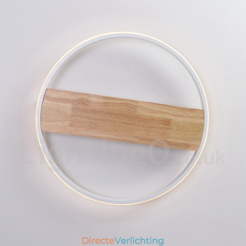 Dimbare witte ronde houten plafondlamp Ultradunne plafondlamp Kan ook als wandlamp worden gebruikt