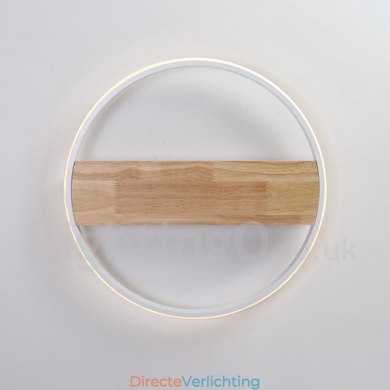 Dimbare witte ronde houten plafondlamp Ultradunne plafondlamp Kan ook als wandlamp worden gebruikt