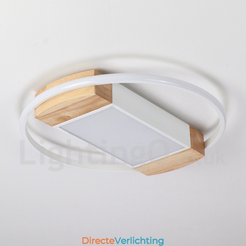 Dimbare witte ronde houten plafondlamp Ultradunne plafondlamp Kan ook als wandlamp worden gebruikt