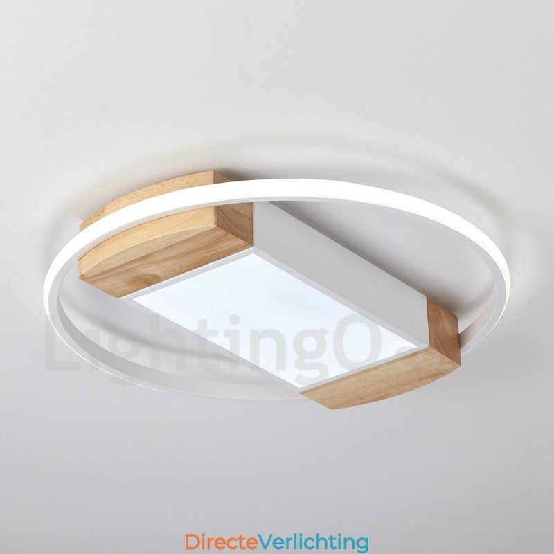 Dimbare witte ronde houten plafondlamp Ultradunne plafondlamp Kan ook als wandlamp worden gebruikt