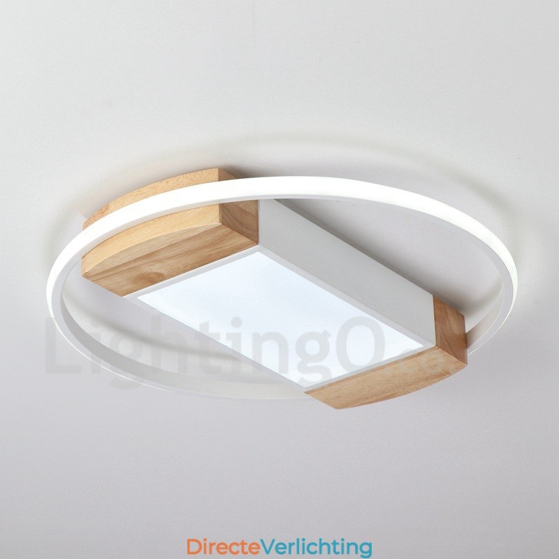 Dimbare witte ronde houten plafondlamp Ultradunne plafondlamp Kan ook als wandlamp worden gebruikt