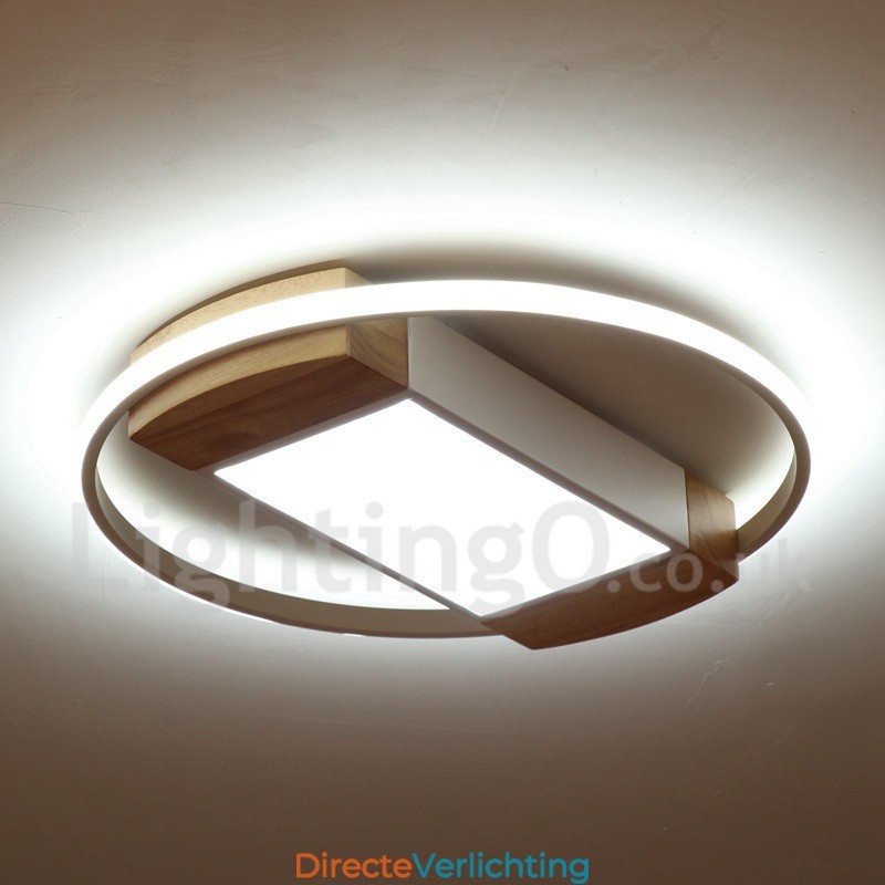 Dimbare witte ronde houten plafondlamp Ultradunne plafondlamp Kan ook als wandlamp worden gebruikt