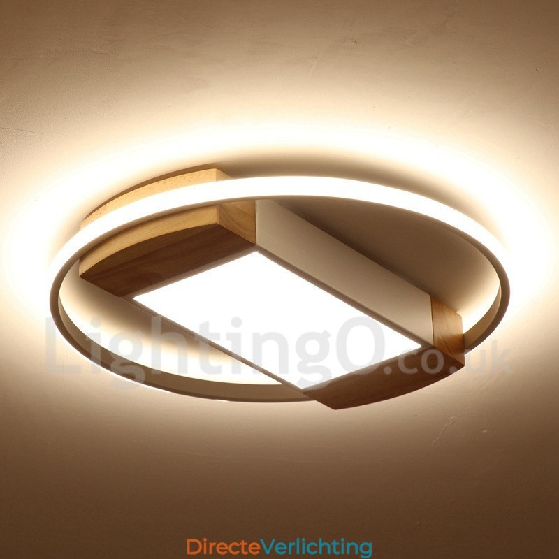 Dimbare witte ronde houten plafondlamp Ultradunne plafondlamp Kan ook als wandlamp worden gebruikt