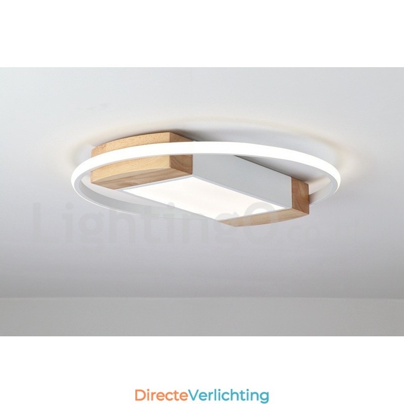 Dimbare witte ronde houten plafondlamp Ultradunne plafondlamp Kan ook als wandlamp worden gebruikt