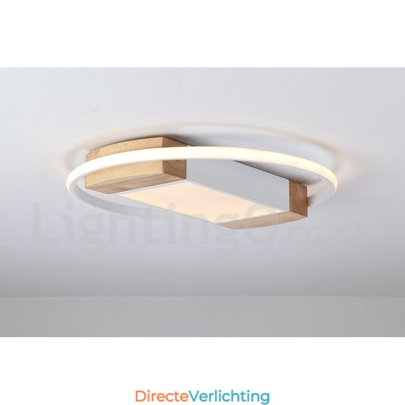 Dimbare witte ronde houten plafondlamp Ultradunne plafondlamp Kan ook als wandlamp worden gebruikt