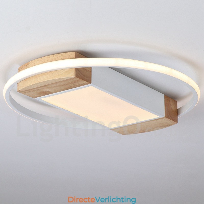 Dimbare witte ronde houten plafondlamp Ultradunne plafondlamp Kan ook als wandlamp worden gebruikt