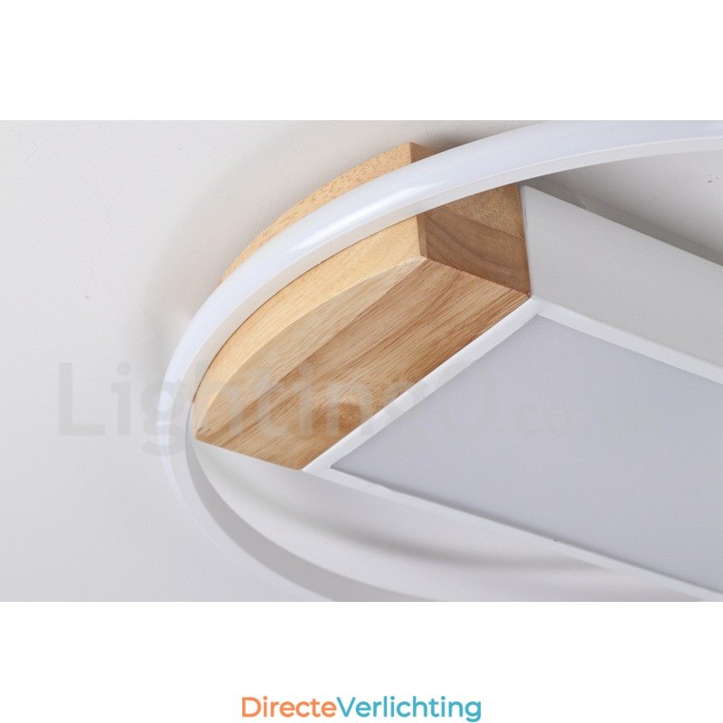 Dimbare witte ronde houten plafondlamp Ultradunne plafondlamp Kan ook als wandlamp worden gebruikt