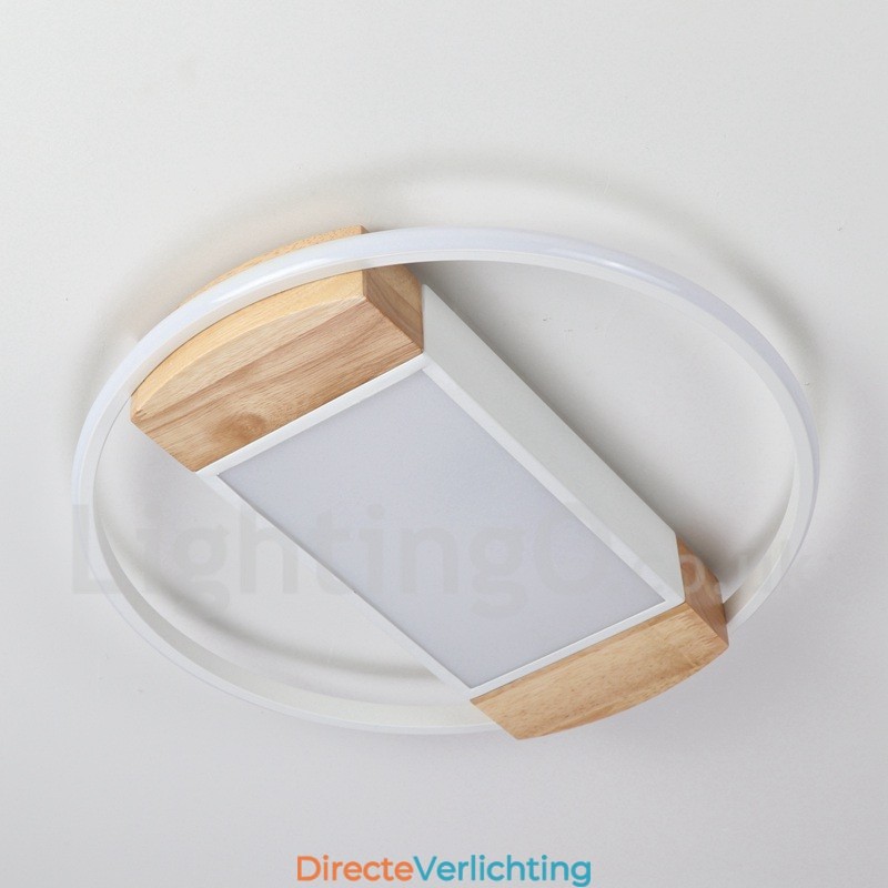 Dimbare witte ronde houten plafondlamp Ultradunne plafondlamp Kan ook als wandlamp worden gebruikt