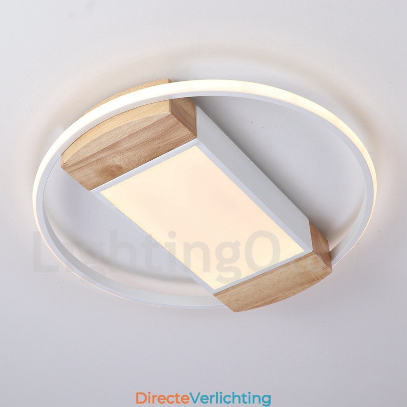 Dimbare witte ronde houten plafondlamp Ultradunne plafondlamp Kan ook als wandlamp worden gebruikt