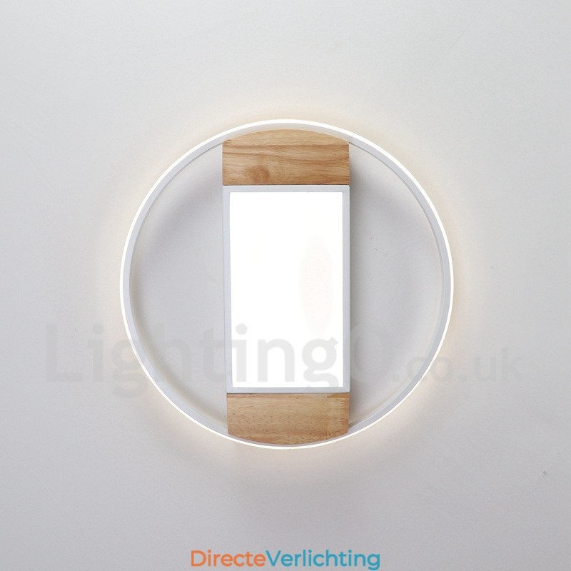 Dimbare witte ronde houten plafondlamp Ultradunne plafondlamp Kan ook als wandlamp worden gebruikt