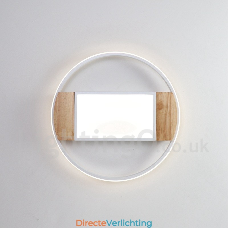 Dimbare witte ronde houten plafondlamp Ultradunne plafondlamp Kan ook als wandlamp worden gebruikt
