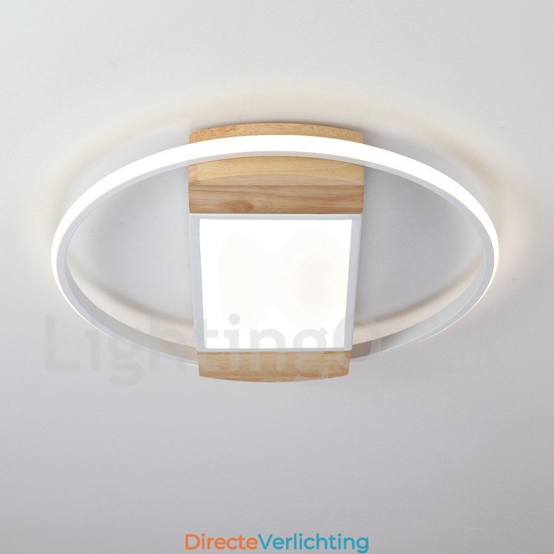 Dimbare witte ronde houten plafondlamp Ultradunne plafondlamp Kan ook als wandlamp worden gebruikt