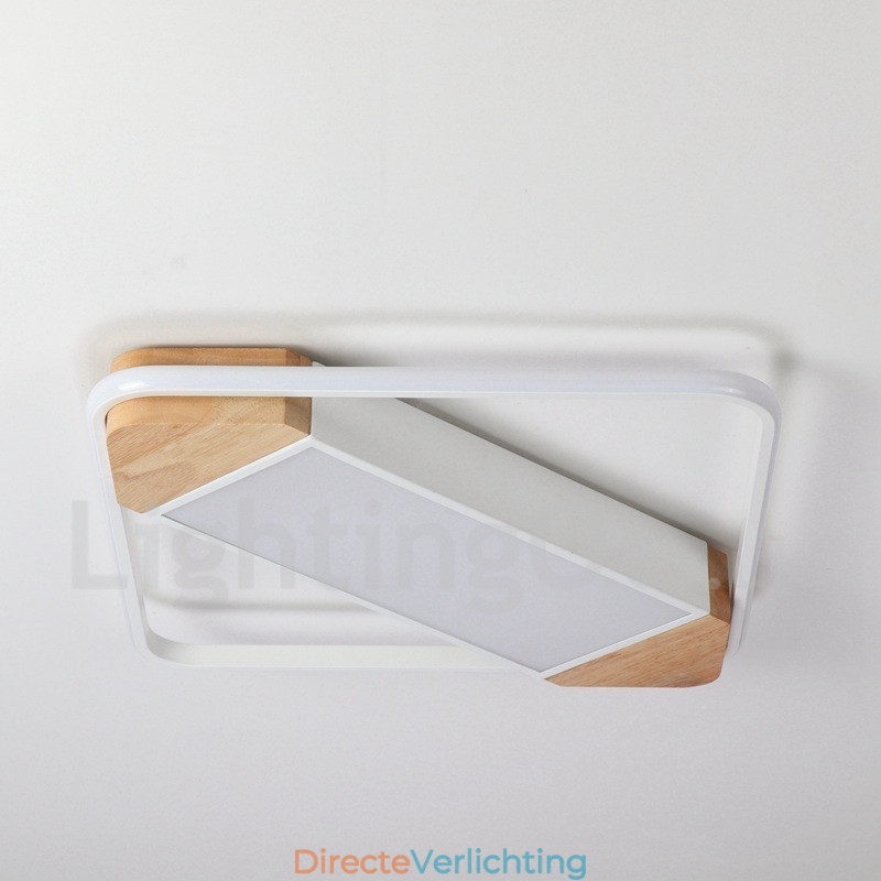 Dimbare witte vierkante houten plafondlamp Ultradunne plafondlamp Kan ook als wandlamp worden gebruikt