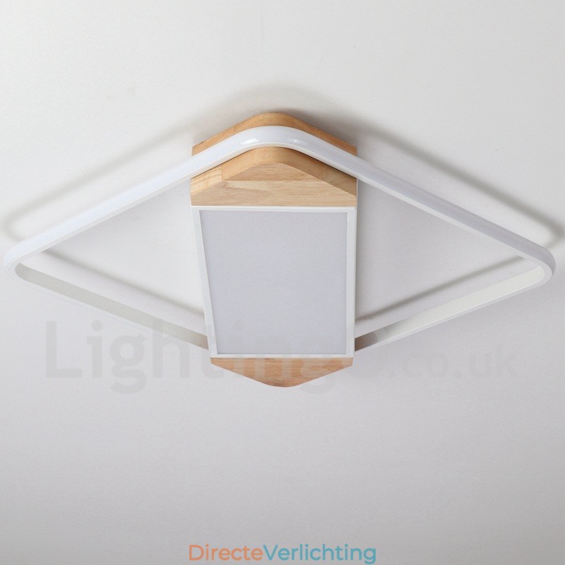 Dimbare witte vierkante houten plafondlamp Ultradunne plafondlamp Kan ook als wandlamp worden gebruikt