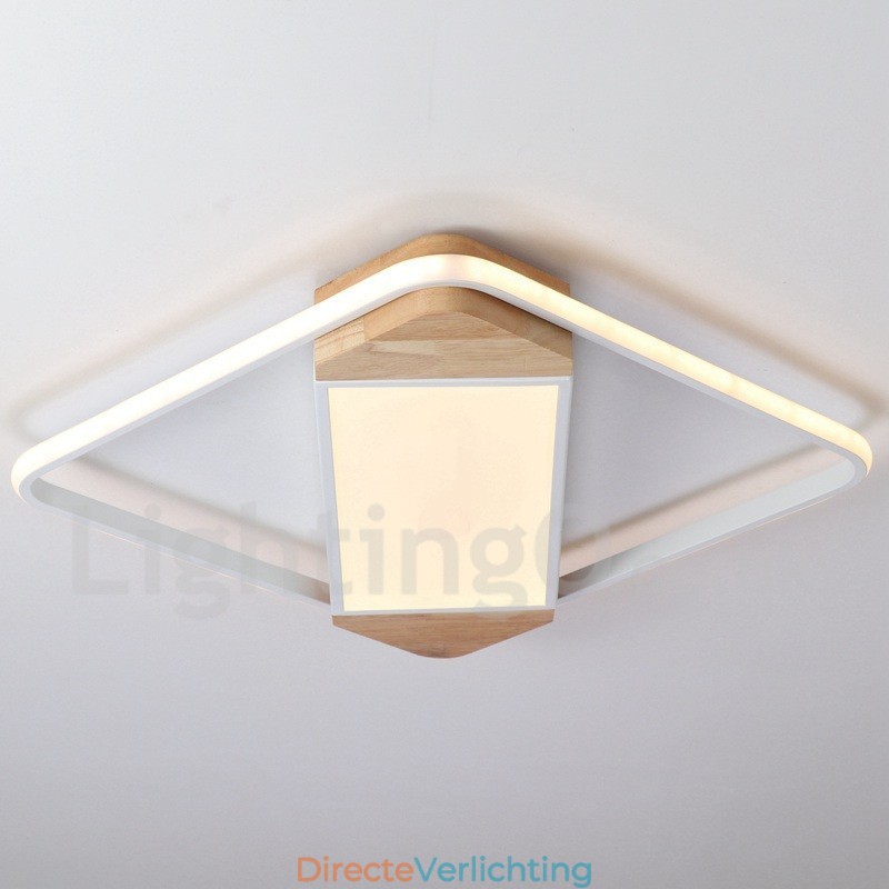 Dimbare witte vierkante houten plafondlamp Ultradunne plafondlamp Kan ook als wandlamp worden gebruikt