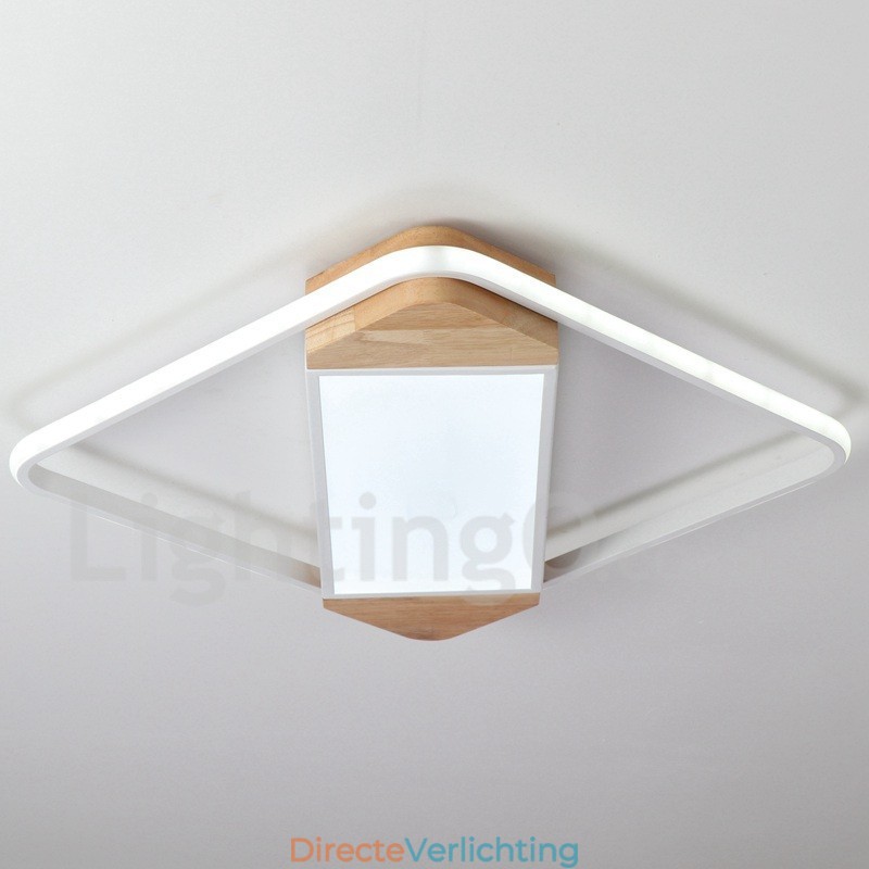 Dimbare witte vierkante houten plafondlamp Ultradunne plafondlamp Kan ook als wandlamp worden gebruikt