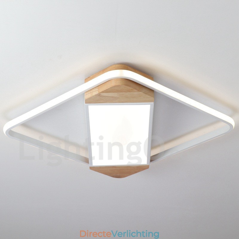 Dimbare witte vierkante houten plafondlamp Ultradunne plafondlamp Kan ook als wandlamp worden gebruikt