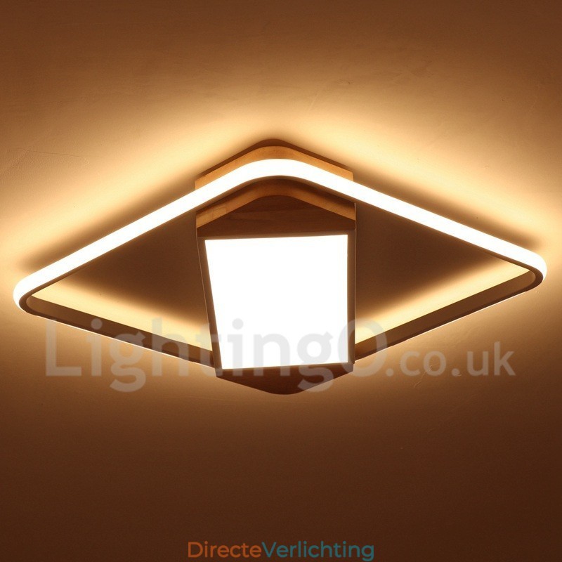 Dimbare witte vierkante houten plafondlamp Ultradunne plafondlamp Kan ook als wandlamp worden gebruikt
