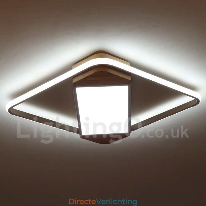 Dimbare witte vierkante houten plafondlamp Ultradunne plafondlamp Kan ook als wandlamp worden gebruikt