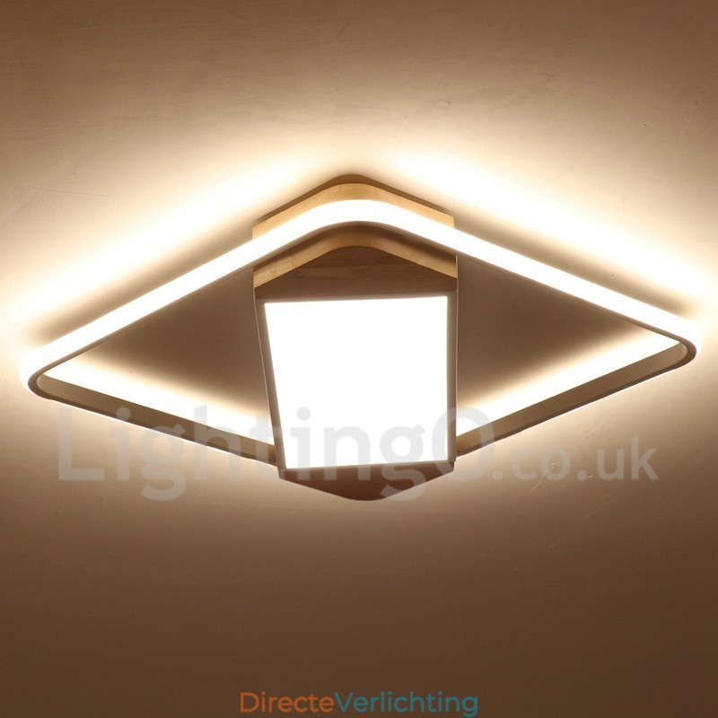 Dimbare witte vierkante houten plafondlamp Ultradunne plafondlamp Kan ook als wandlamp worden gebruikt