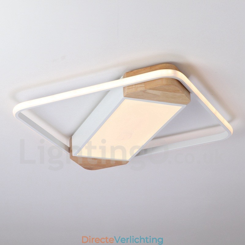 Dimbare witte vierkante houten plafondlamp Ultradunne plafondlamp Kan ook als wandlamp worden gebruikt