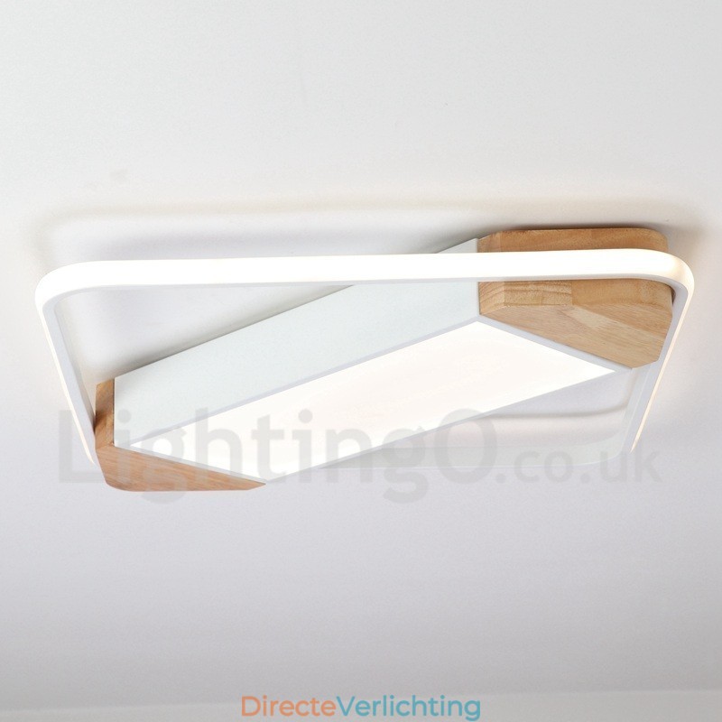 Dimbare witte vierkante houten plafondlamp Ultradunne plafondlamp Kan ook als wandlamp worden gebruikt