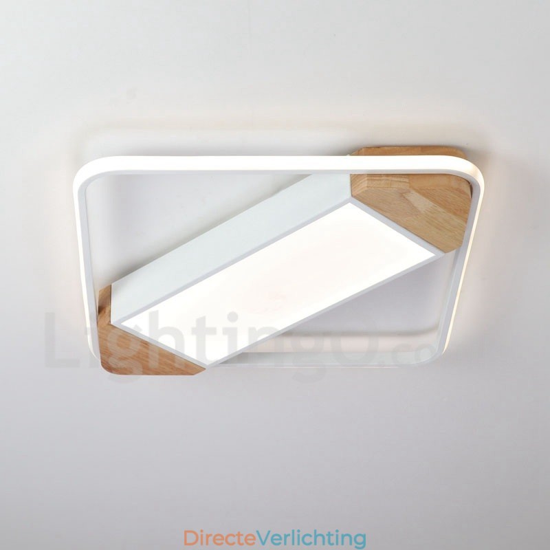 Dimbare witte vierkante houten plafondlamp Ultradunne plafondlamp Kan ook als wandlamp worden gebruikt