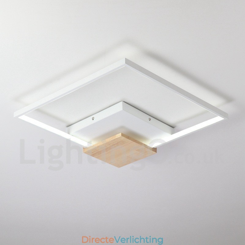 Dimbare witte vierkante houten plafondlamp Ultradunne plafondlamp Kan ook als wandlamp worden gebruikt