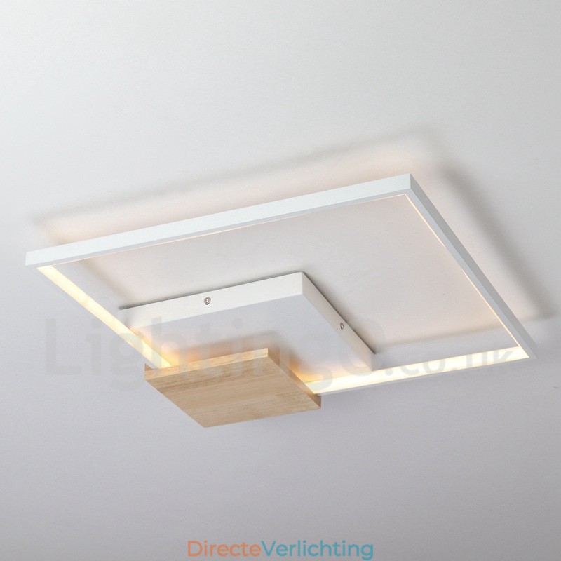 Dimbare witte vierkante houten plafondlamp Ultradunne plafondlamp Kan ook als wandlamp worden gebruikt