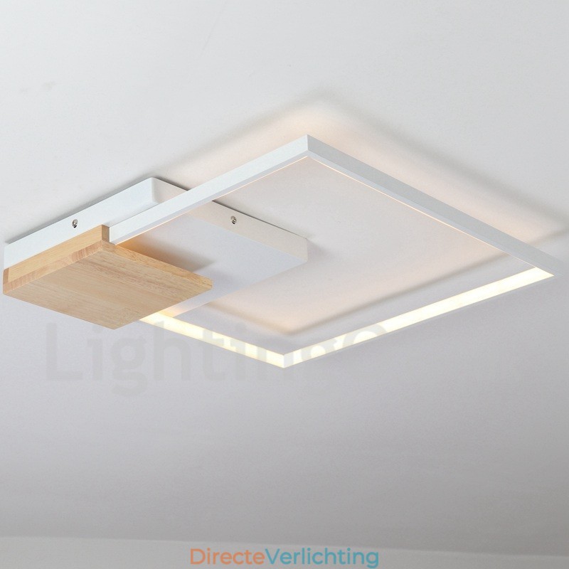 Dimbare witte vierkante houten plafondlamp Ultradunne plafondlamp Kan ook als wandlamp worden gebruikt