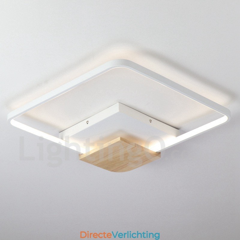 Dimbare witte vierkante houten plafondlamp Ultradunne plafondlamp Kan ook als wandlamp worden gebruikt