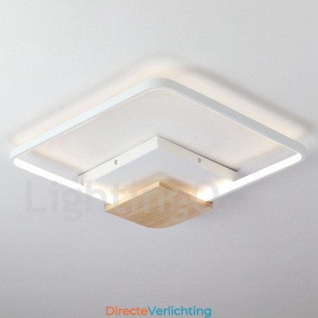 Dimbare witte vierkante houten plafondlamp Ultradunne plafondlamp Kan ook als wandlamp worden gebruikt Dimbare witte vierkante houten plafondlamp Ultradunne plafondlamp Kan ook als wandlamp worden gebruikt