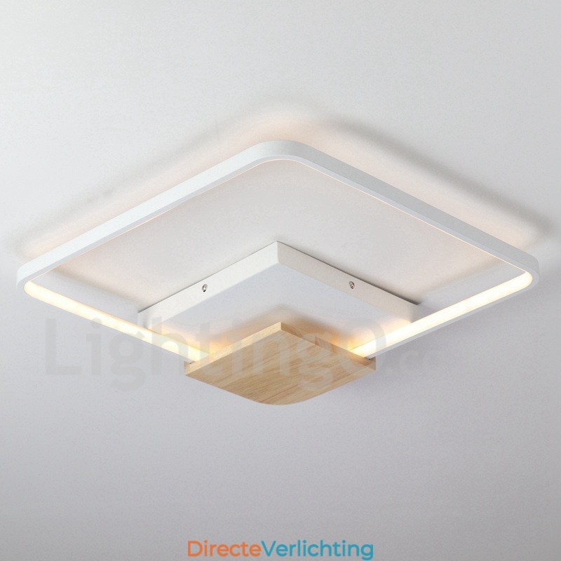 Dimbare witte vierkante houten plafondlamp Ultradunne plafondlamp Kan ook als wandlamp worden gebruikt