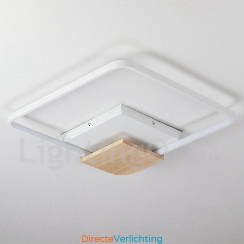 Dimbare witte vierkante houten plafondlamp Ultradunne plafondlamp Kan ook als wandlamp worden gebruikt