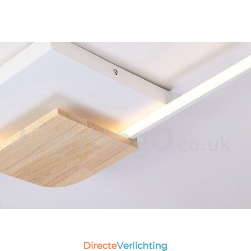 Dimbare witte vierkante houten plafondlamp Ultradunne plafondlamp Kan ook als wandlamp worden gebruikt
