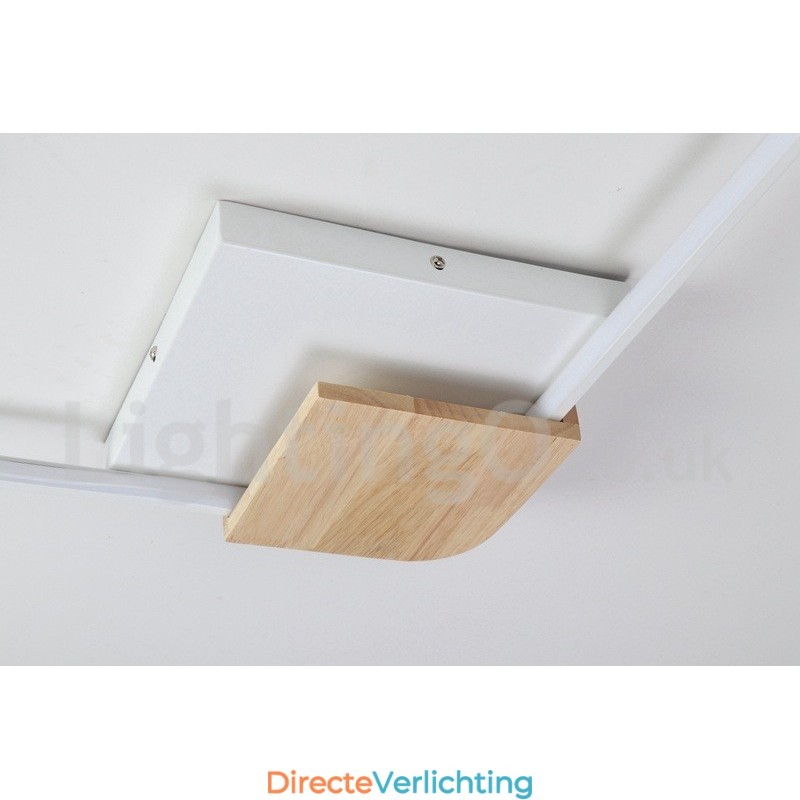 Dimbare witte vierkante houten plafondlamp Ultradunne plafondlamp Kan ook als wandlamp worden gebruikt