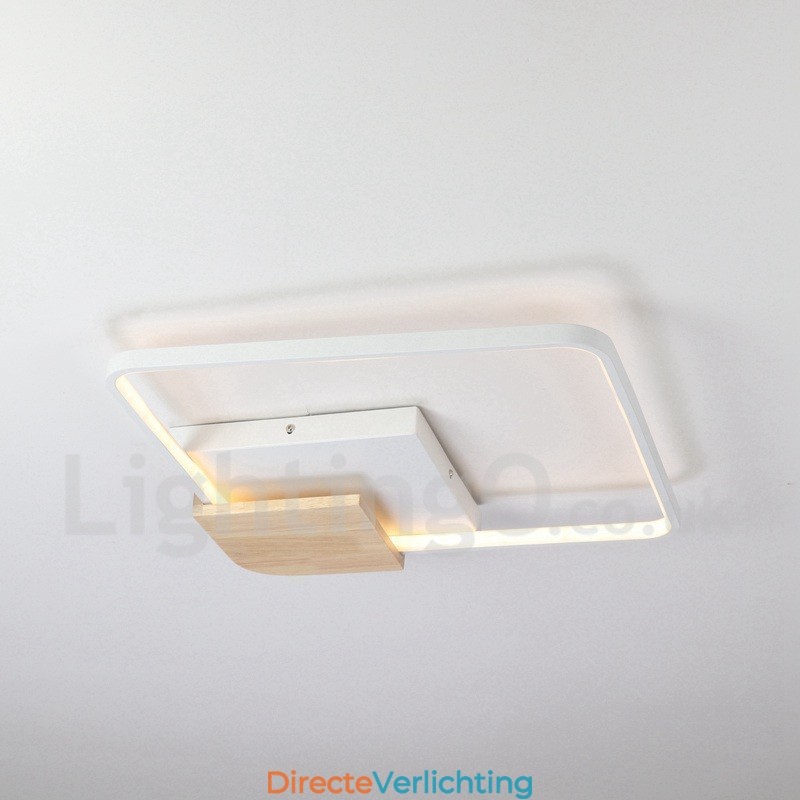 Dimbare witte vierkante houten plafondlamp Ultradunne plafondlamp Kan ook als wandlamp worden gebruikt