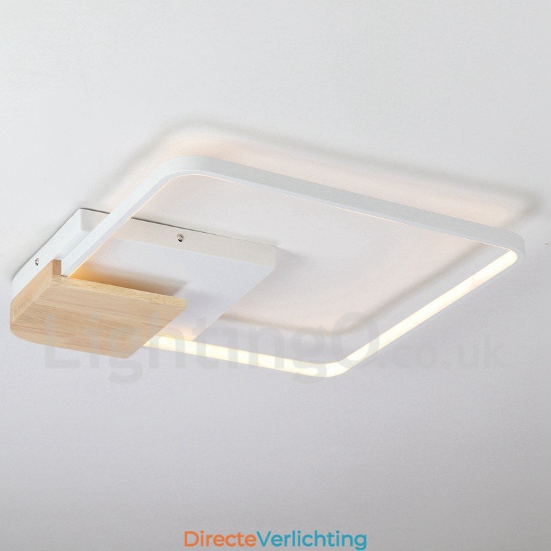 Dimbare witte vierkante houten plafondlamp Ultradunne plafondlamp Kan ook als wandlamp worden gebruikt