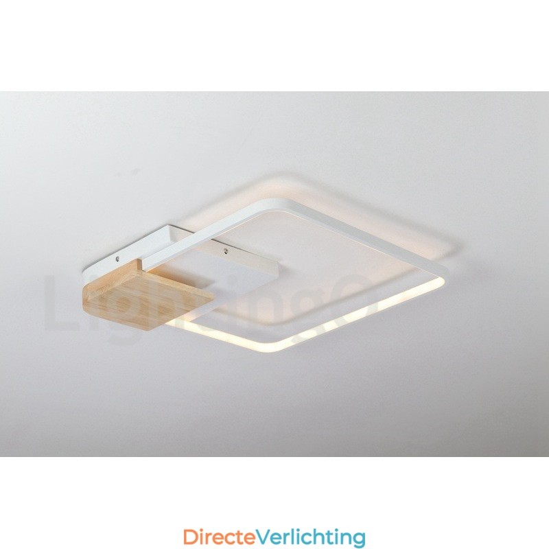 Dimbare witte vierkante houten plafondlamp Ultradunne plafondlamp Kan ook als wandlamp worden gebruikt