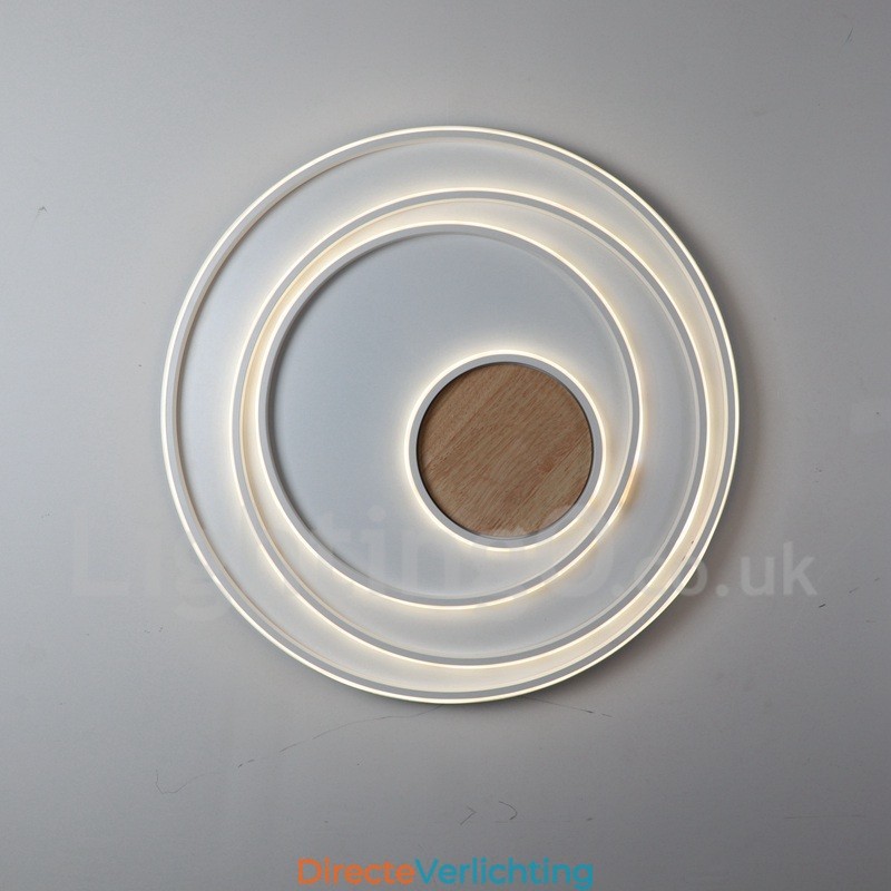 Dimbare witte ringen houten plafondlamp Ultradunne plafondlamp Kan ook als wandlamp worden gebruikt