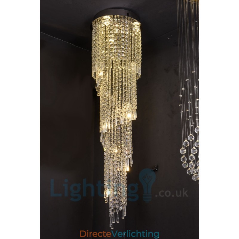 4 x GU10 + 8 x G4 150CM Lange Kristallen Druppellamp Moderne K9 Kristal Ronde Plafondlamp