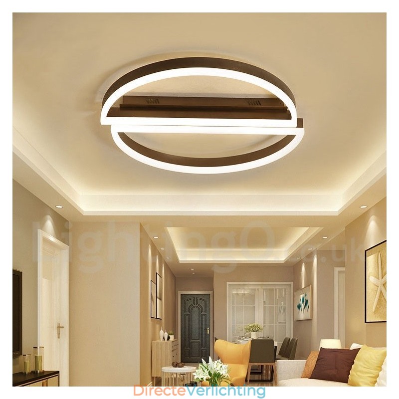 Ronde moderne eigentijdse aluminium plafondlamp, inbouwlamp met afstandsbediening en dimmer. Kan ook als wandlamp worden gebruikt.