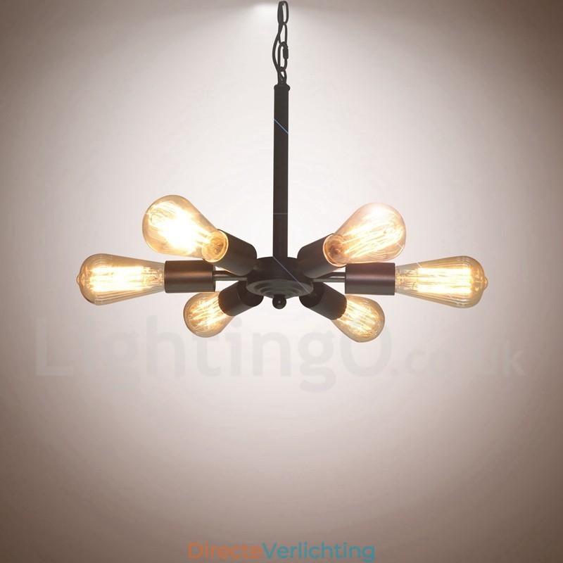 6-lichts rustieke retro vintage zwarte hanglampontwerp