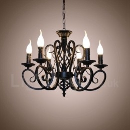 6-lichts rustieke retro vintage zwart-witte hangende kaarskroonluchter