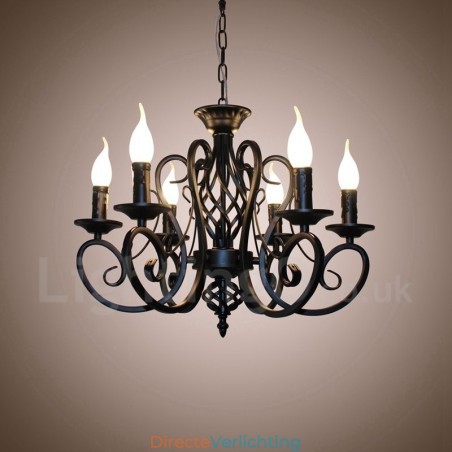 6-lichts rustieke retro vintage zwart-witte hangende kaarskroonluchter 6-lichts rustieke retro vintage zwart-witte hangende kaarskroonluchter