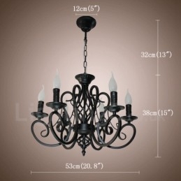 6-lichts rustieke retro vintage zwart-witte hangende kaarskroonluchter